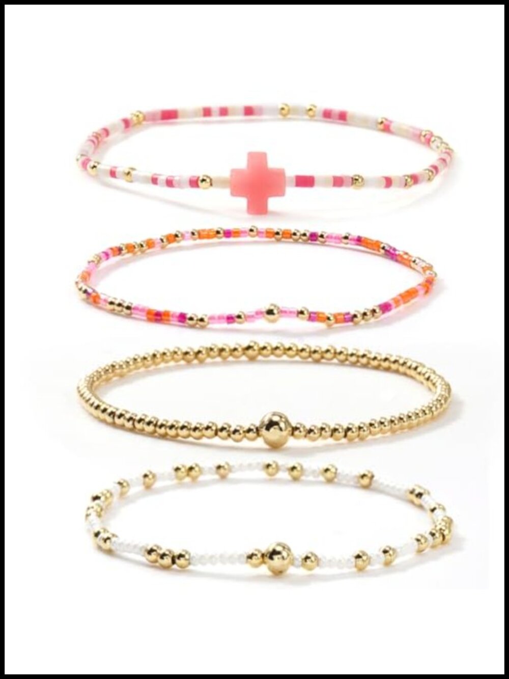 Gold Beaded Cross Bracelet Set Boho Stretch Stackable Christian Jewelry